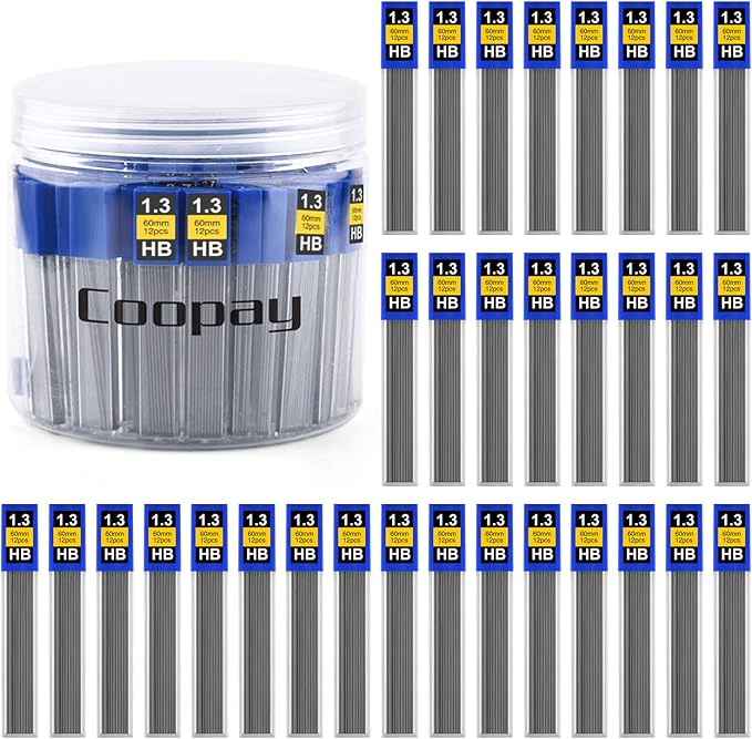 Coopay 720 Pieces Lead Refills 1.3 mm HB Break Resistant Mechanical Pencil Refills, 12 Pack Per Tube, 60 Tubes(1.3 mm)