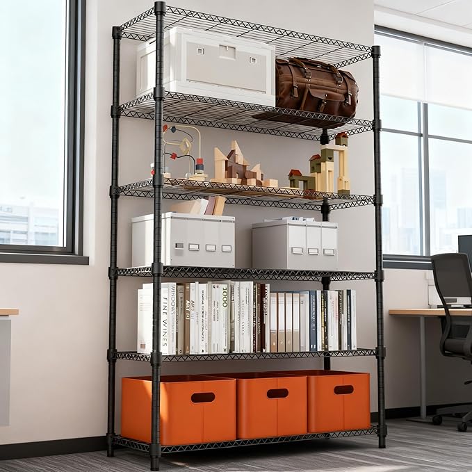 M MZG 6 Tiers Shelf 2100 lbs Steel Storage Shelving Utility Shelving Unit Steel Organizer Wire Rack for Home,Kitchen,Office,Garage Black 17.7" D x 47.2" W x 82.4" H