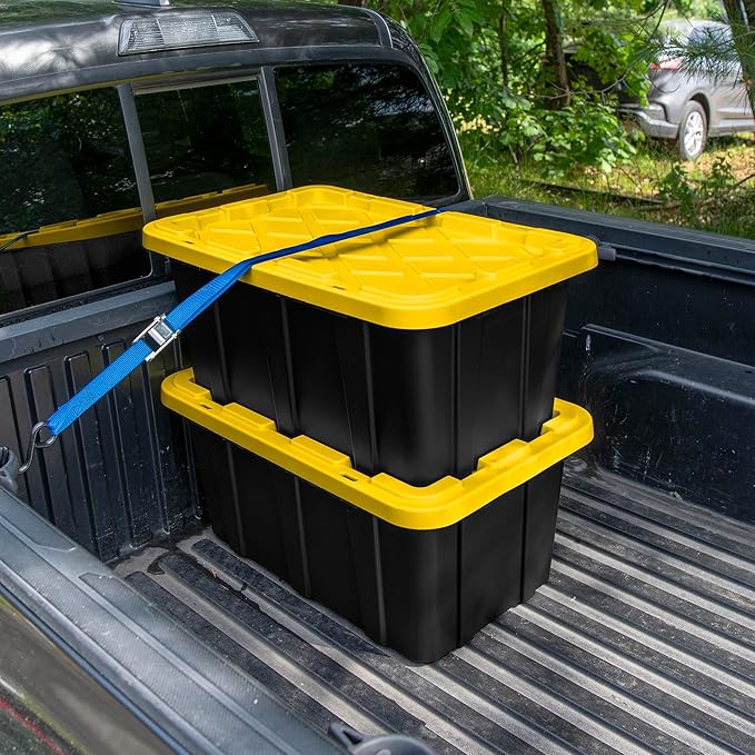 Sterilite 18-Pack Stackable Storage Bins, Heavy Duty Totes w/Lids, 17 Gallon, Black/Yellow