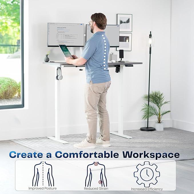 VIVO Electric 55 x 28 in Standing Desk, Memory Height Adjustment, 1B Series, Holds 220 lbs, One-Piece Dark Gray Top, White Frame, DESK-KIT-1W55G