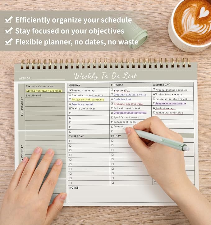 104 Pgs Weekly To Do List Notepad, 52 Duplex-Printed Undated Sheets 100 GSM（8.5"×11") Weekly Desk Planner For Work Home School Office Desk Accessories Supplies & Goal Setting Tasks - Beige