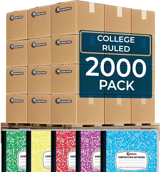 Rosmonde 2000 Pack (Pallet) Composition Notebook Bulk, College Ruled, Full Pallet of Composition Notebooks, 200 Pages (100 Sheets), 9-3/4 x 7-1/2, Bulk Notebooks for School & Office, 4-7 Days Transit