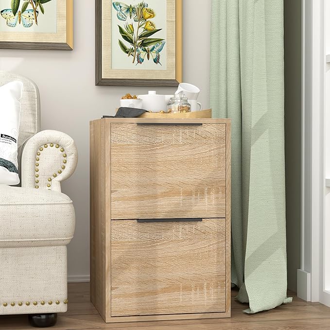 FATIGOS Wood File Cabinet 2 Drawer Filing Cabinets with Hanging Bars for Letter Size, Wooden Samll Vertical Filing Cabinet for Home Office, Oak