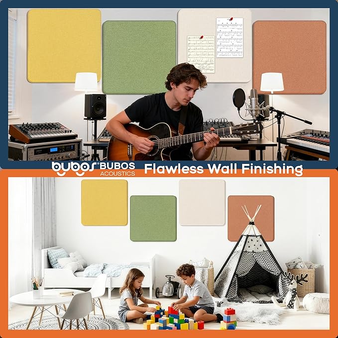 BUBOS 4 PCS Acoustic Panels,Fabric Soundproof Wall Panels,Self-adhesive Sound Absorbing Panels for Studios, Office, Home Theater (Ember, 23.6''x23.6'')