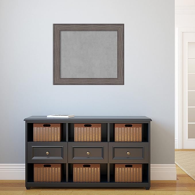 Amanti Art Grey Framed Magnetic Board 25x29 Medium Vision Board for use with Magnets, 100% Metal Sheet to Display Items as Office Decor or for Home Organization in mudroom, Kitchen or Kids Room