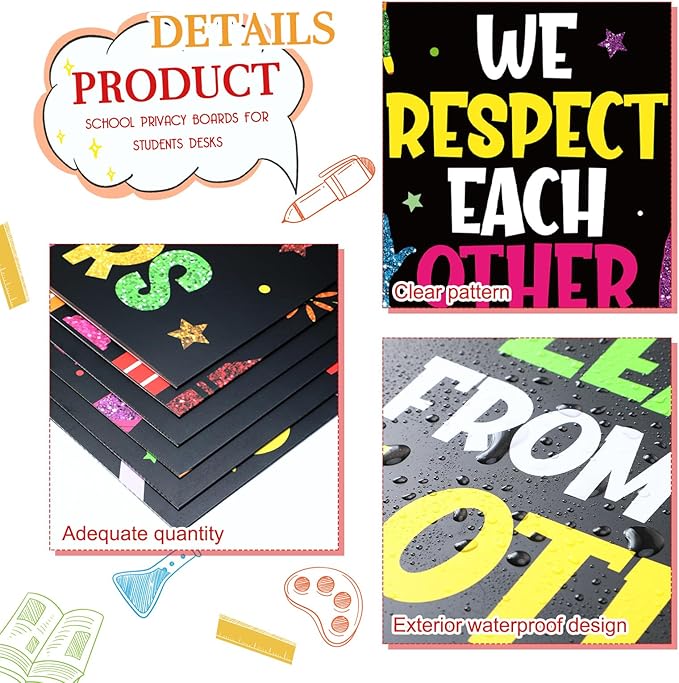 Honoson 24 Pcs Bulk Inspirational Privacy Folders for Students Cardboard Test Privacy Boards Motivational Words Desk Dividers Shield for Classroom School Study Supplies, 6 Styles (Unity)