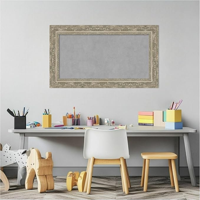 Amanti Art Silver Framed Magnetic Board 16x28 Small Vision Board for use with Magnets, 100% Metal Sheet to Display Items as Office Decor or for Home Organization in mudroom, Kitchen or Kids Room