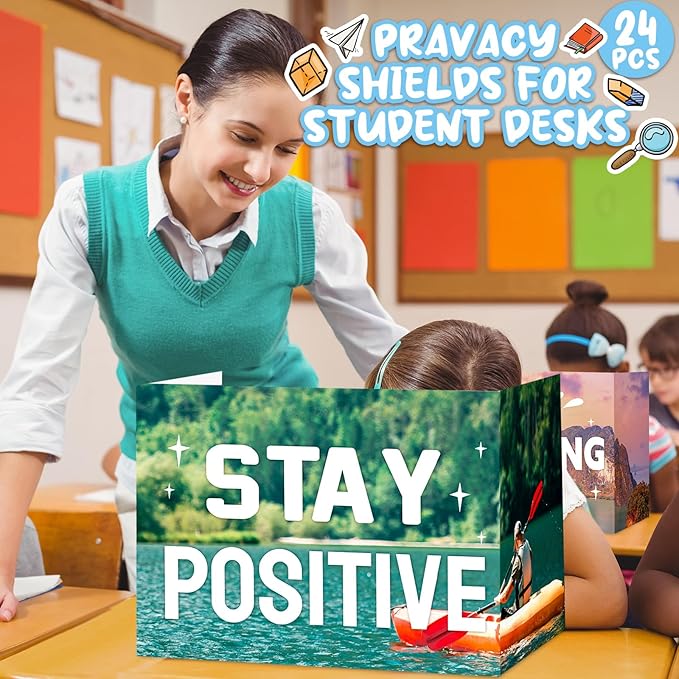 Honoson 24 Pcs Bulk Inspirational Privacy Folders for Students Cardboard Test Privacy Boards Motivational Words Desk Dividers Shield for Classroom School Study Supplies, 6 Styles(Scene)