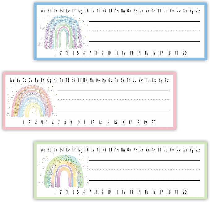 30 Name Tags Labels - Watercolor Rainbow Self Adhesive Name Plates, Desk Label, Locker Stickers for Classroom School, Student, Teacher Decorations & Supplies - A02
