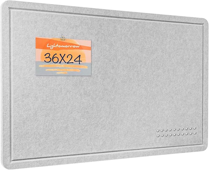 Bulletin Board, 36 x 24 Inches Felt Pin Board, Cork Alternative for Wall, 3' x 2' Foldable Self-Adhesive Vision Board with 20 Pushpins - Light Gray