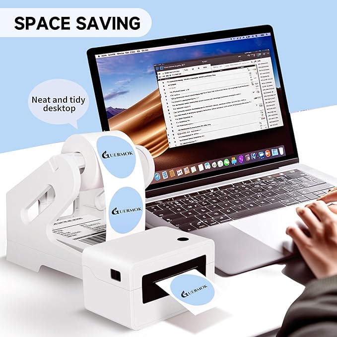Guermok Thermal Shipping Label Holder for Rolls & Fan-Fold, Fragile Stickers for Shipping, Label Stand Desktop Printer Holder-Home Office Accessory- Sticker Dispenser for Holographic Vinyl