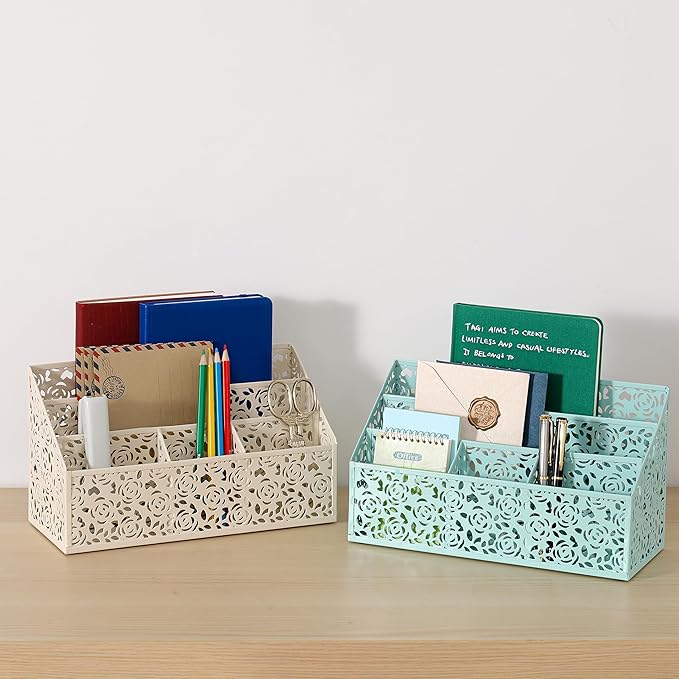 DINGTAI Modern Countertop Organizer, Desk Accessories - Organizer for Bills, Letters, Papers - Mail Sorter, Pencil Holder (Blue)