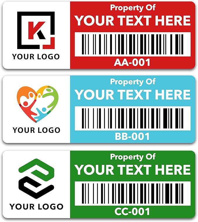 Custom Asset Tags (Upload Your Logo) - Asset Labels with Barcodes - 2” x 0.7” (50-5000 Labels)