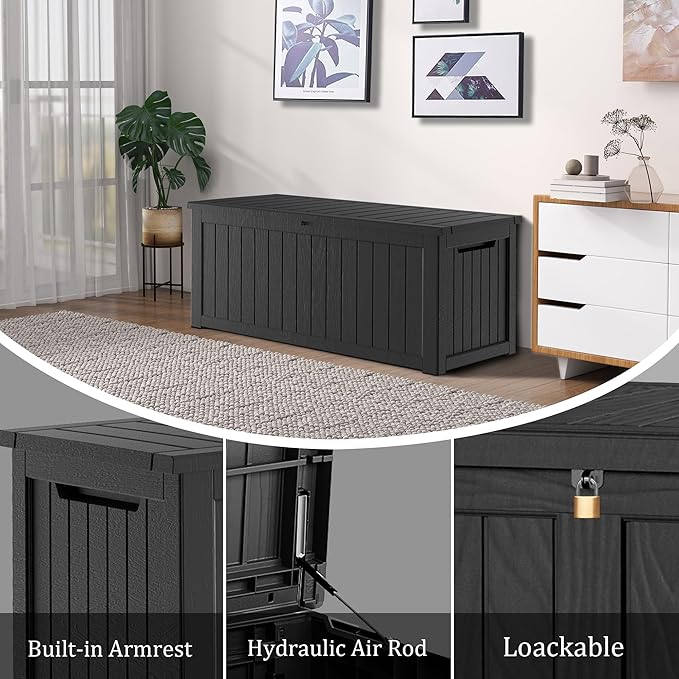PATIOEASY Outdoor Storage Box 270GAL Waterproof Resin Deck Box,UV-Resistant Lockable Delivery Bin for Garden Tools,Large Patio Outside Cushions,Pool Accessories Supplies,Chest,Furniture,Package,Black