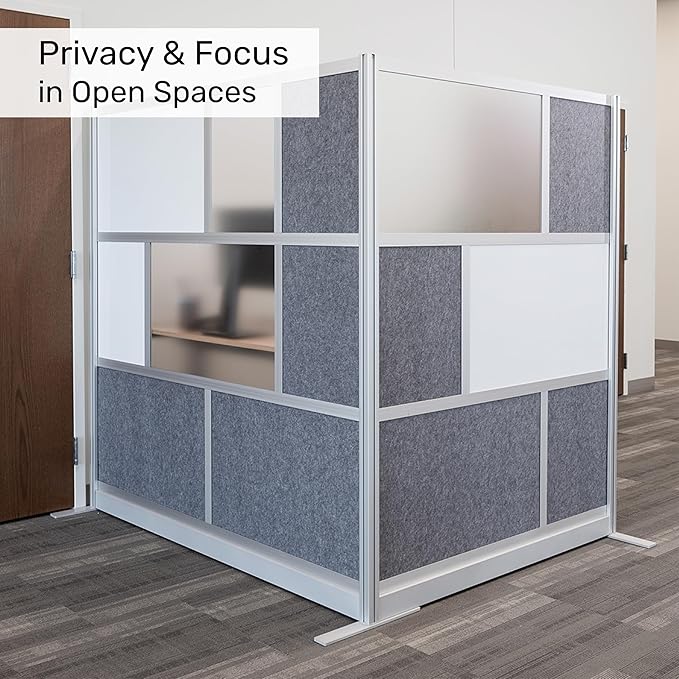 Workflow Modular Wall | Room Divider with Whiteboard, Sound Dampening, & Frosted Acrylic Panels | Expandable Office Partition for Privacy & Stability (70" x 48")