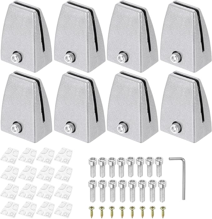 PATIKIL 1.7x1.3x2.4" Desk Divider Support Clamp, 8 Pcs Aluminum Desk Shield Clamp Desk Divider Partition Clamp Sneeze Guard Clamp Bracket for Office Home Desk Panel, Silver