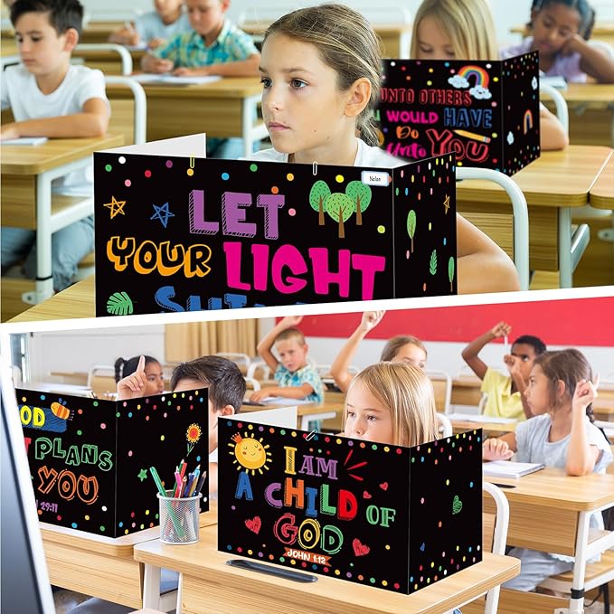 Cinrobiye 24 Pcs Christian Privacy Folders Standard for Students Cardboard Shields Test Privacy Boards Bible Words Desk Dividers Shield for Classroom School Study Supplies (Bible)