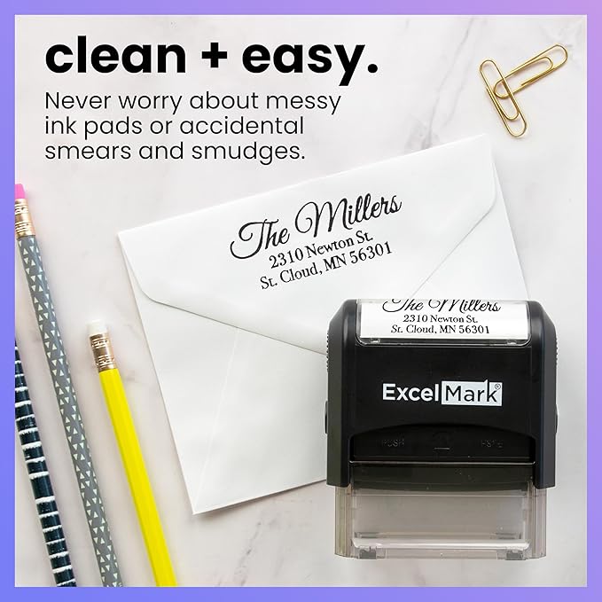 ExcelMark Personalized Return Address Stamp – Custom Self Inking Rubber Stamp (Large, Great Vibes)