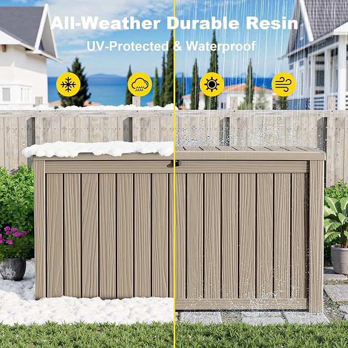 EasyUp 200 Gallon Deck Boxes Resin Large Storage Bins with Lids, Outside Storage Box & Deck Boxes Outdoor Waterproof for Outdoor Use