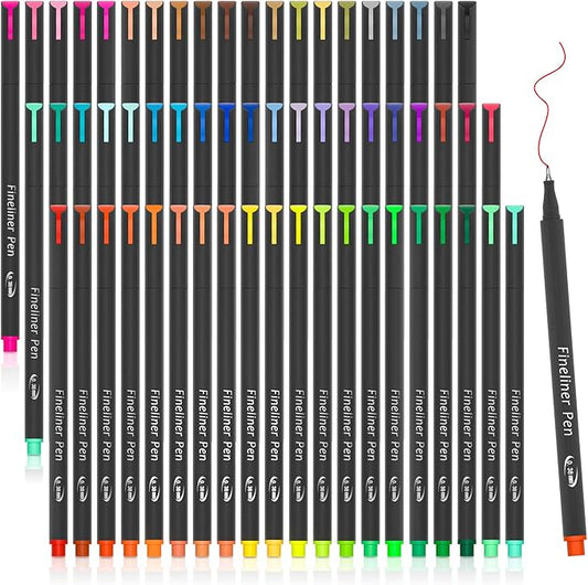 Tebik 65 Pack Planner Colored Pens, 60 Assorted Colors Drawing Pens with 5 Different Stencils, Perfect for Dotted Journal Planner Writing Note Calendar Coloring Office School Supplies