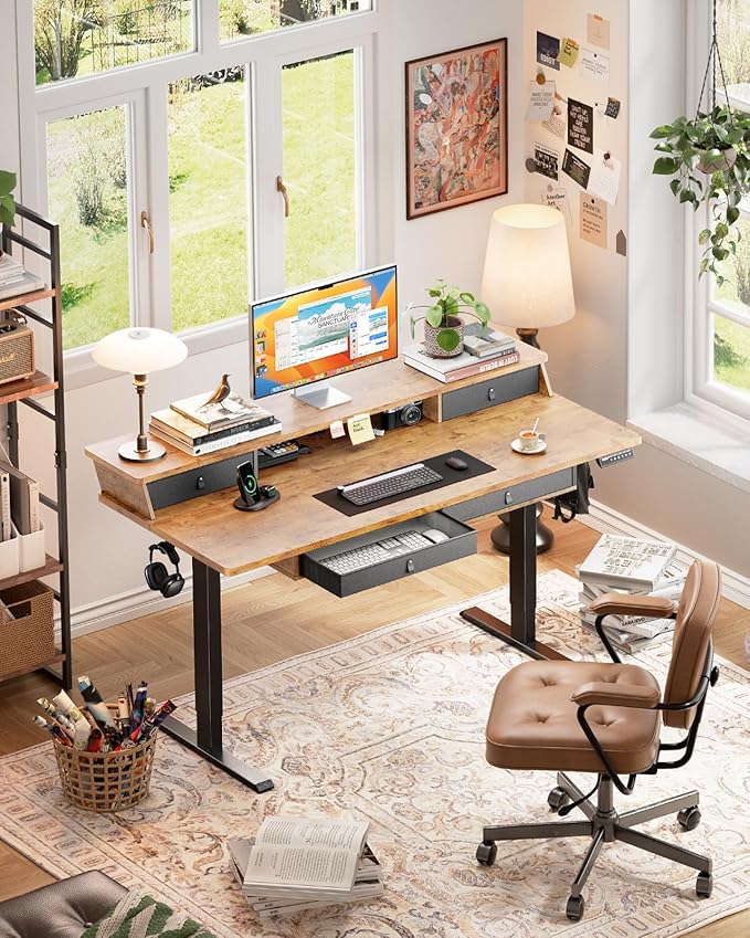 ErGear Electric Standing Desk with 4 Drawers, Height Adjustable Desk with Storage, C-Clamp Mount Compatible, Computer Home Office Table with Cable Management Tray