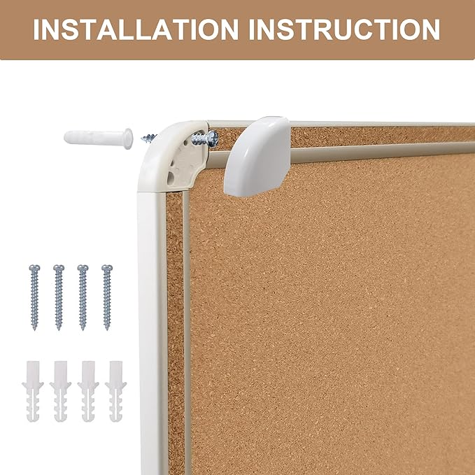 Cork Bulletin Board, 48 X 32 Inches Cork Strip Frame Message Vision Board, Large Wall Mounted Notice Memo Pin Board with 28 Push Pins