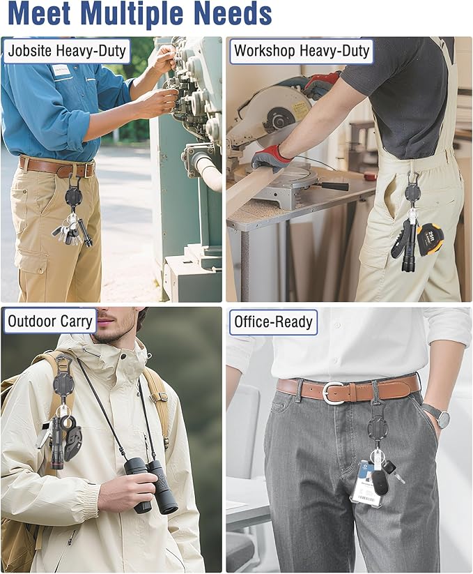 Autonomier 1Pack Heavy Duty Retractable Keychain, Unbreakable Embedded Body with 30.5" Dyneema Cord, Tactical ID Badge Holder Reel Carabiner Clip with Secure Magnetic Closure for Men, Holds 25oz
