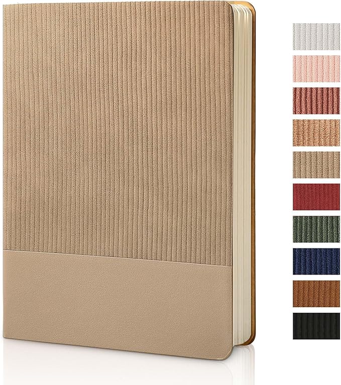 TSFPapier Lined Journal Notebook for Work College Ruled Note Book 5.79"x8.27" A5 PU Leather Daily Journaling 216 Pages for Women Men Writing Home School Supplies Business (Khaki)
