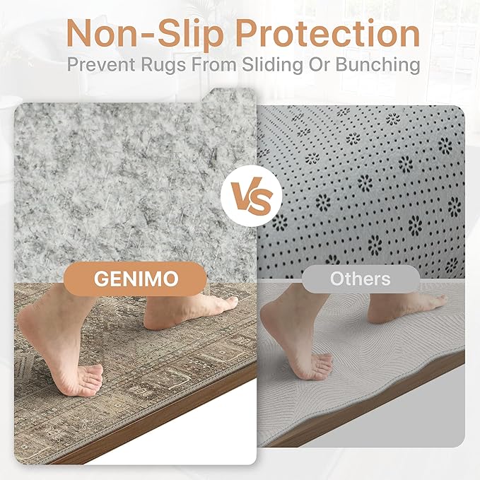 GENIMO Runner Rug 2x7 Non Slip Machine Washable Hallway Runner Vintage Rug, Low Pile Lightweight Rugs for Entryway, Hallway, Kitchen and Corridor, Chestnut Brown