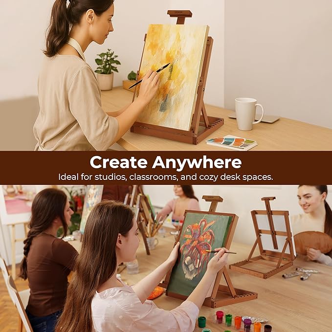 VISWIN Heavy-Duty Table Top Easel for Painting, Adjustable Beech Wood Tabletop Easel, Hold Canvas up to 23”, Portable Art Desktop Easel Stand for Adults, Artists, Beginners – Walnut
