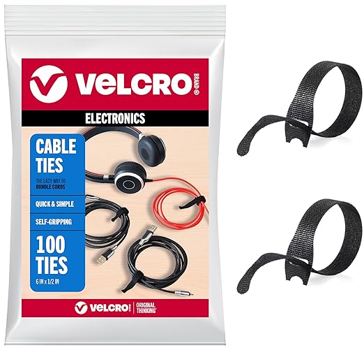 Velcro Brand Reusable Cable Ties – Valentines Day Gifts for Men, 100 Pack 6 Inch Cable Management Ties, Cord Wraps for Electrical Cords, Black