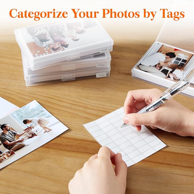 Lifewit 4x6 Photo Storage Box, 18 pcs Inner Photo Case with Lids, Clear Photo Organizers with 1 Sheet Label Sticker, Plastic Craft Storage Box for Seeds Sticker Cards Pictures Stamps Office Supplies