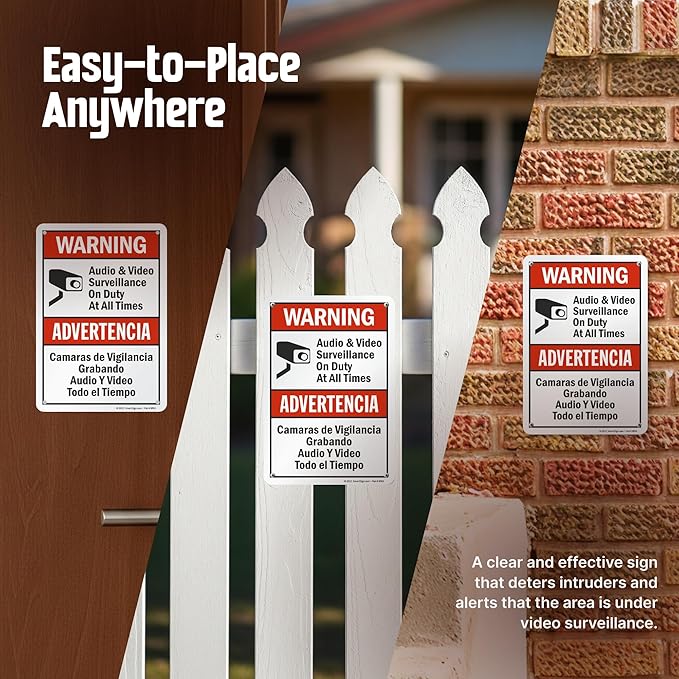 SmartSign "Warning - Audio & Video Surveillance On Duty At All Times" Bilingual Sign | 7" x 10" Aluminum
