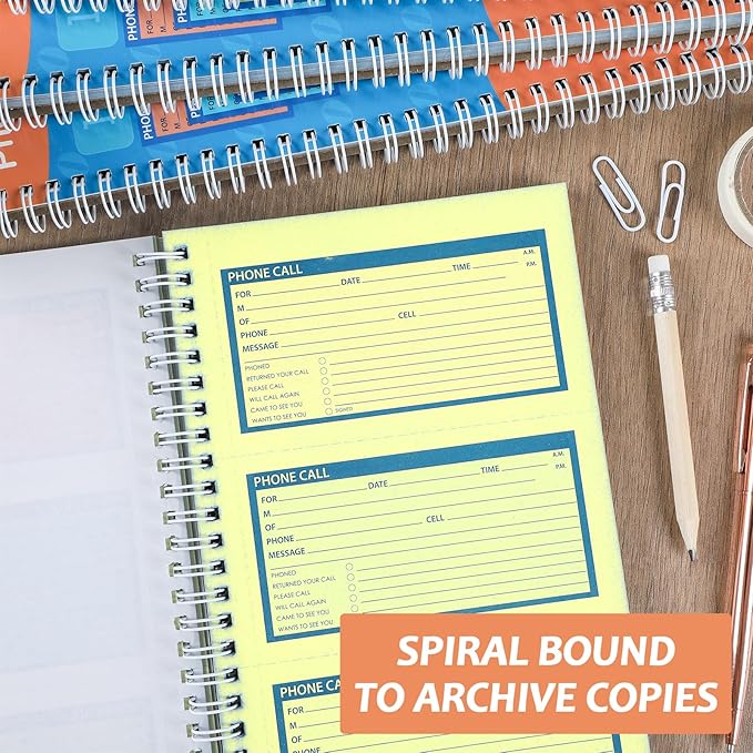 Spiral Bound Phone Message Book 5-1/4x11inch Phone Message Forms Book 2 Part Carbonless Phone Message Pads Phone Call Log Book Voicemail Log Book While You Were Out Message Pad 4 Messages/Page