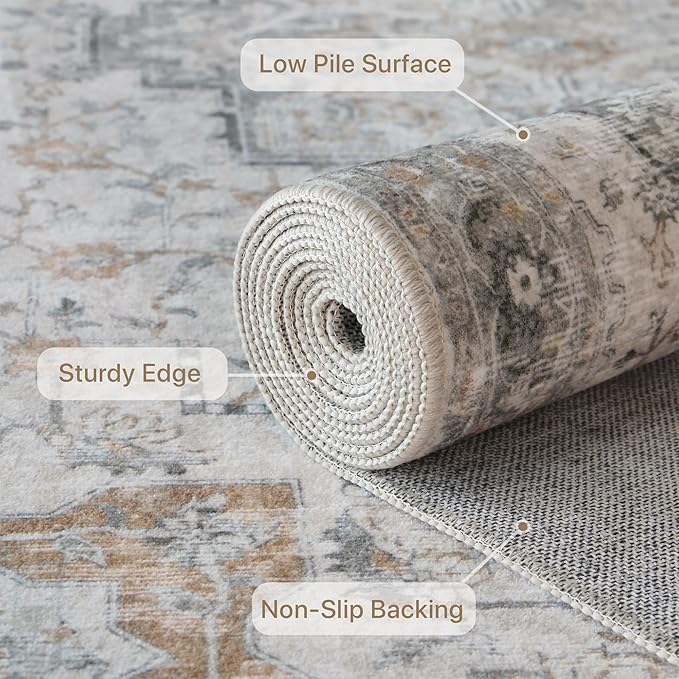GENIMO Area Rug 2x3 Doormat, Machine Washable Low Pile Rugs, Small Retro Chenille Entryway Mat for Entrance, Hallway, Kitchen and Corridor, Light Taupe Brown