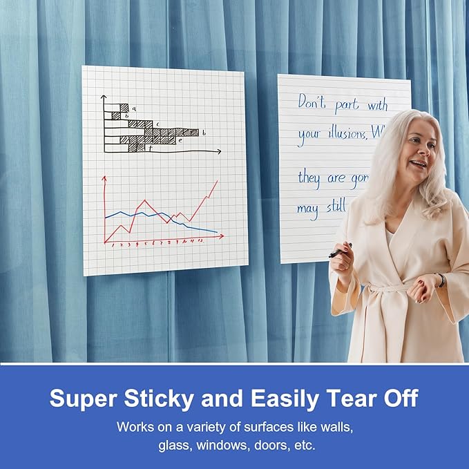 Comix Grid Sticky Easel Pad, 25 x 30 Inches Flip Chart Paper for Teachers, Large Self-Stick Pads for Office School, 30 Sheets/Pad, 10 Pads/Pack