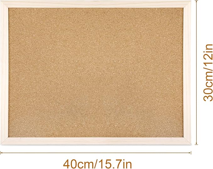Cork Board Bulletin Board - 15.7 X 12 Inches Vision Board Wood Frame Corkboard Message Board Wall Mounted Pin Board for School, Home & Office (with Pins, Eye Bolts, Gaskets, Screws)