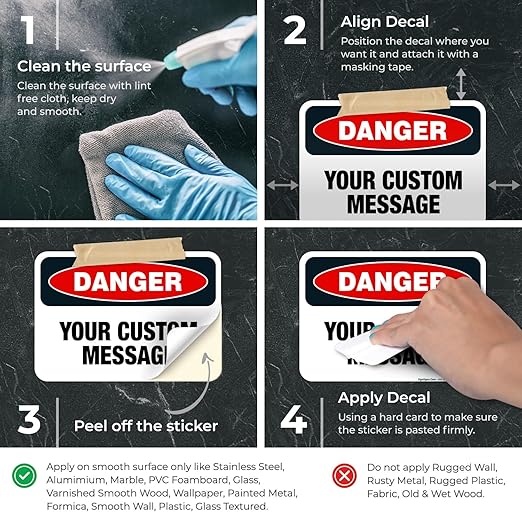 Custom Danger Sign, OSHA Sign, 10x7 Inches, 4 Mil Vinyl Decal Stickers Weather Resistant, Made in USA