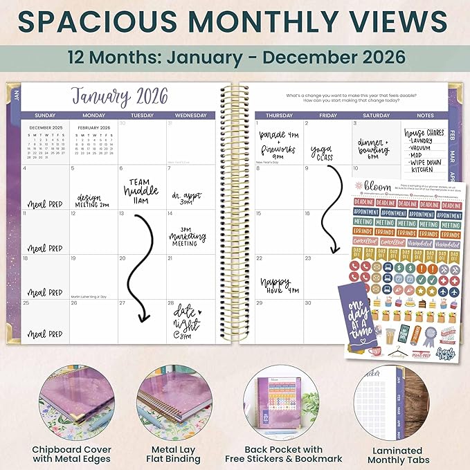 bloom daily planners 2026 Hardcover Calendar Year Goal & Vision Planner (January to December) - Monthly & Weekly Agenda Organizer - 7.5" x 9" - Good Things Are Coming