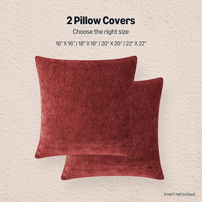 Amazon Basics Chenille Throw Pillow Covers, Home Decor Cushion Cover for Bedroom Living Room Couch Bed, 20" W × 20" L, Burgundy