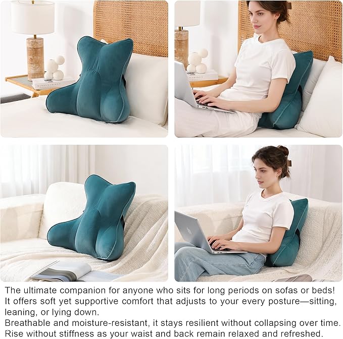 Ailuteie Lumbar Support Pillow(Pat. Pend) – Multi-Functional Ergonomic Back Cushion for Office Chair, Car Seat & Sofa, Reading Pillow with Firm Multi-Zone Support to Relieve Lower Back Pain,Slate Blue