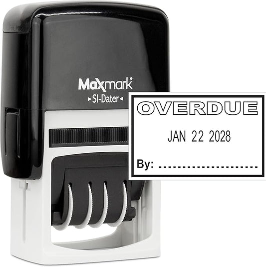 MaxMark Office Self Inking Date Stamp with Phrase Overdue - Black Ink