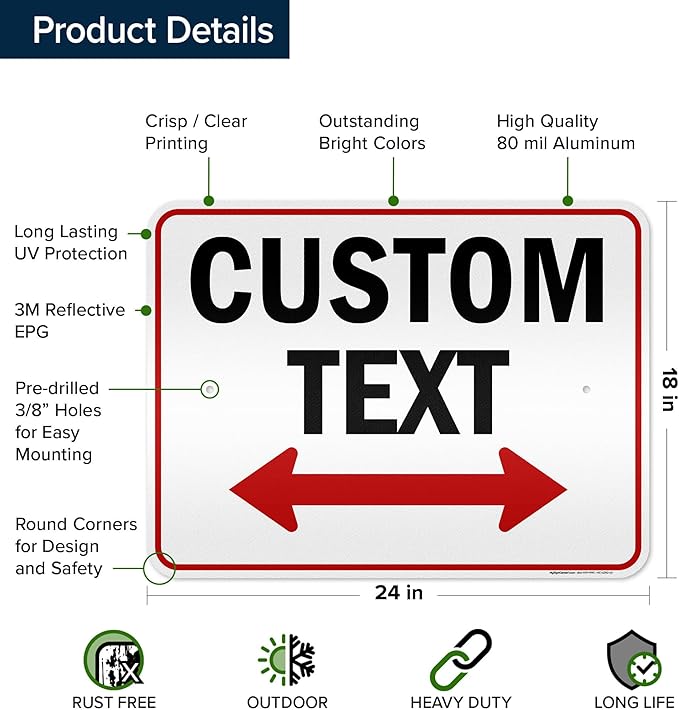 Custom Arrow,Custom Directional Sign, Two Way Arrow,18x24 Inches, 3M EGP Reflective, Rust Free .080 Aluminum, Fade Resistant, Made in USA by My Sign Center