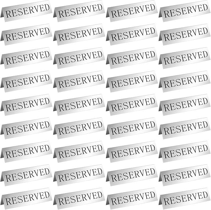 Peryiter Metal Reserved Table Signs Metal Reserved Sign Double Sided Table Stand Tents Seating Tent for Wedding Restaurant Ceremony, 5.91 x 3.15 Inch(Silver,36 Pcs)