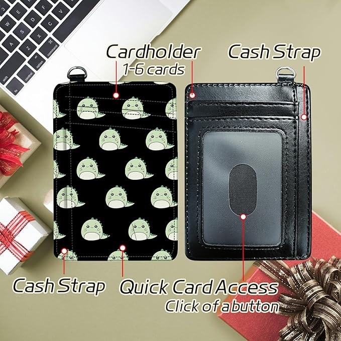 BWEGRHE Small Travel Wallets, Cute Dinosaurs Slim Minimalist Front Pocket Wallet with Wristlet, RFID Blocking PU Leather Credit Card Holder with ID Window Change Purse for Men Women