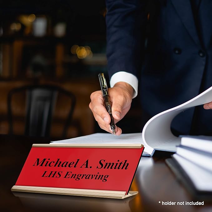 Engraved Custom Door Plate Red Plastic Office Door Sign with Black Letters - Made in USA 2x10 B14