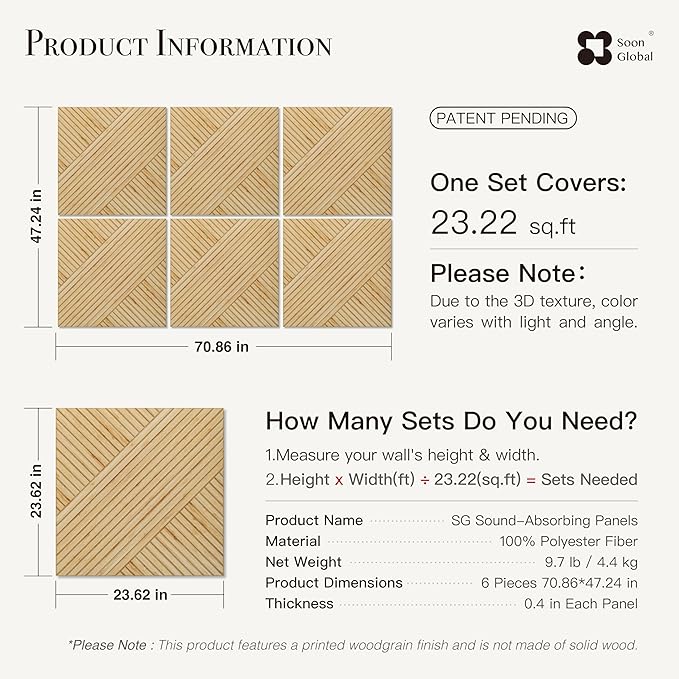Soon Global Acoustical Wall Panels, 6-Piece 23.62 X 23.62 Inches Art Acoustic Panels, Decorative Acoustic Panels, Acoustic Wall Panels, Sound Absorbing Wall Art, Harvest Cross