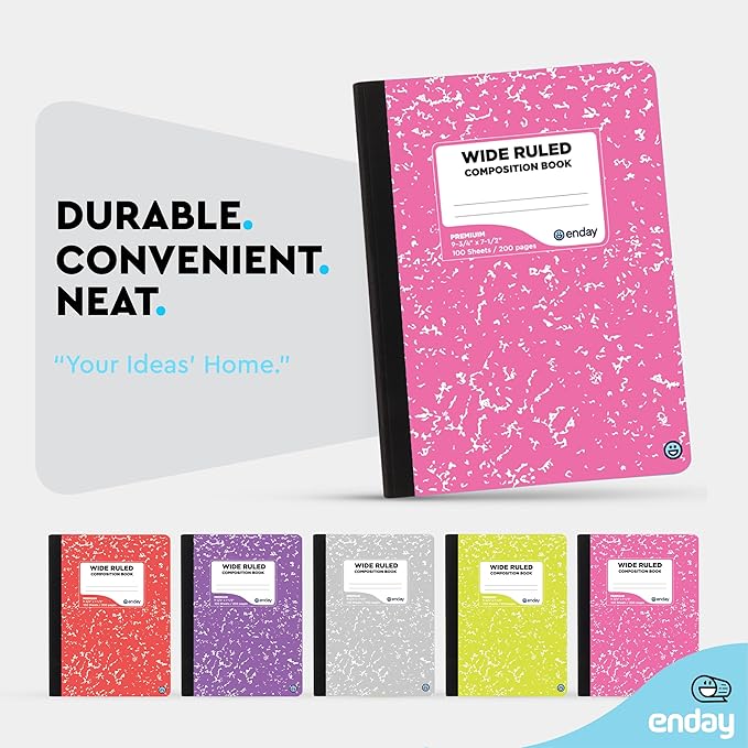 Emraw Composition Notebooks (48 Pack) Wide Ruled Paper Bulk, Hard Cover Composition Notebook, Lined Composition Books, 200 Pages (100 Sheets), Wide Ruled Notebook, (Assorted Colors)