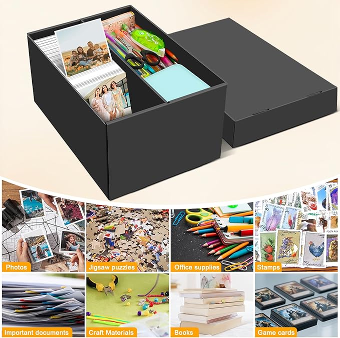 REAQUE 6 Pack Photo Storage Boxes for 4" x 6" Pictures – 2-Compartment Portable Photo Organizer Boxes with Lids, Craft Supply Container for Stickers, Scrapbooking, Stamps, Seeds, Memory Keepsakes