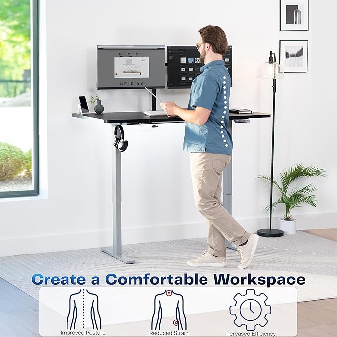 VIVO Electric 60 x 30 in Standing Desk, Memory Height Adjustment, 1B Series, Holds 220 lbs, Black Top Gray Frame, DESK-KIT-1G6B-30